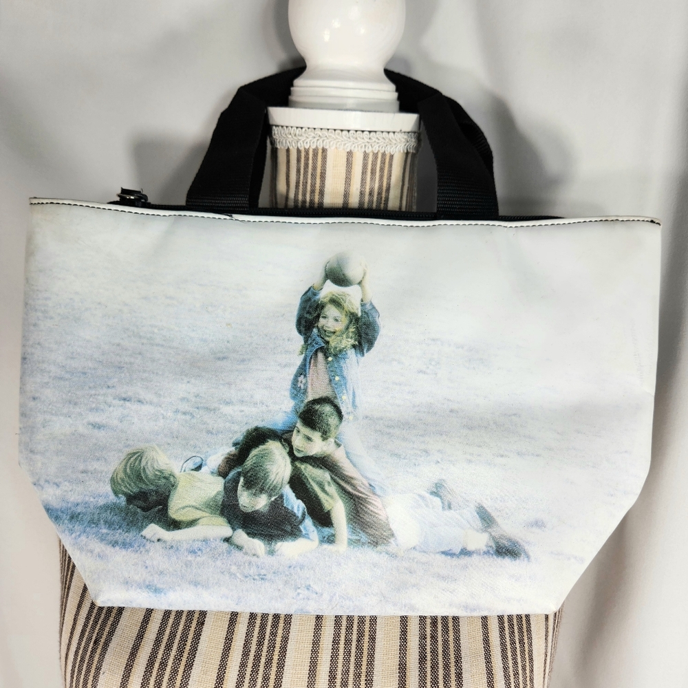 Karen Dvorak NWOT White & Black Vintage Photo of Children Playing Pocketbook Bag
